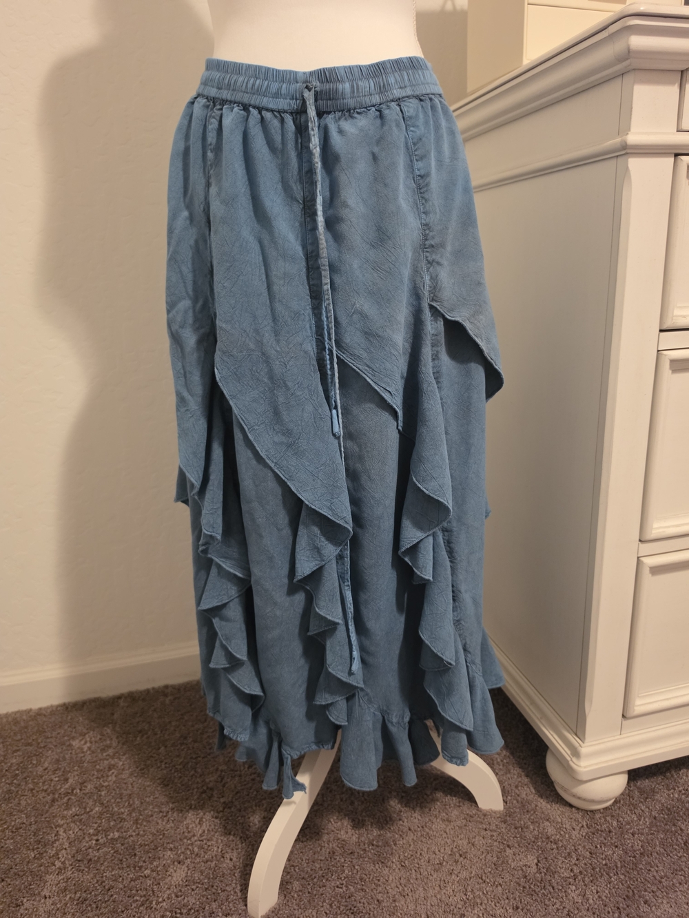 Just Cavalli Light Blue Ruffled Tiered Maxi Skirt